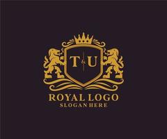 eerste tu brief leeuw Koninklijk luxe logo sjabloon in vector kunst voor restaurant, royalty, boetiek, cafe, hotel, heraldisch, sieraden, mode en andere vector illustratie.