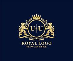 eerste uu brief leeuw Koninklijk luxe logo sjabloon in vector kunst voor restaurant, royalty, boetiek, cafe, hotel, heraldisch, sieraden, mode en andere vector illustratie.