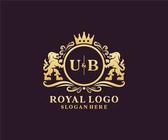 eerste ub brief leeuw Koninklijk luxe logo sjabloon in vector kunst voor restaurant, royalty, boetiek, cafe, hotel, heraldisch, sieraden, mode en andere vector illustratie.