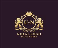 eerste un brief leeuw Koninklijk luxe logo sjabloon in vector kunst voor restaurant, royalty, boetiek, cafe, hotel, heraldisch, sieraden, mode en andere vector illustratie.