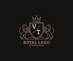 eerste ww brief leeuw Koninklijk luxe logo sjabloon in vector kunst voor restaurant, royalty, boetiek, cafe, hotel, heraldisch, sieraden, mode en andere vector illustratie.