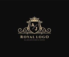 eerste aj brief luxueus merk logo sjabloon, voor restaurant, royalty, boetiek, cafe, hotel, heraldisch, sieraden, mode en andere vector illustratie.