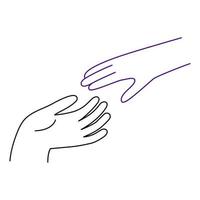twee handen bereiken uit naar elk ander. vector illustratie in lijn stijl. verhouding tussen geliefden of helpen concept