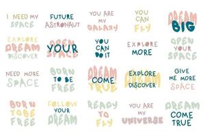kosmos thema's handgeschreven slogans verzameling. perfect voor t-shirt, stickers, kaarten. vector