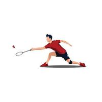 vector illustraties - badminton atleet zijn uitrekken naar te ontvangen shuttle - vlak tekenfilm stijl