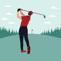 vector illustraties - Mens schommel golf stok in de golf veld- - vlak tekenfilm stijl