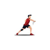 vector illustraties - badminton atleet zijn ontvangen shuttle - vlak tekenfilm stijl
