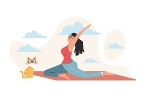 meisje doet yoga voor gezondheidsvoordelen van het lichaam, geest en emoties vector