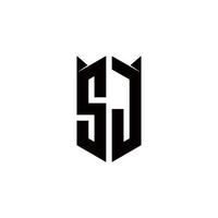 sj logo monogram met schild vorm ontwerpen sjabloon vector
