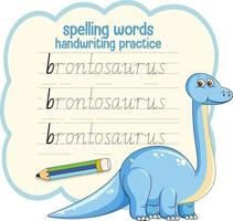 spelling woorden dinosaurus handschrift oefenblad vector