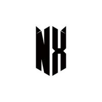 nx logo monogram met schild vorm ontwerpen sjabloon vector