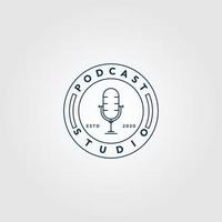 podcast microfoon lijn kunst logo icoon minimalistisch, met embleem vector illustratie ontwerp