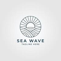 zee Golf lijn kunst logo met zonsondergang insigne vector illustratie ontwerp