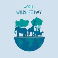 vlak vector wereld dieren in het wild dag naar verhogen dier bewustzijn en behouden leefgebied in Woud in illustratie
