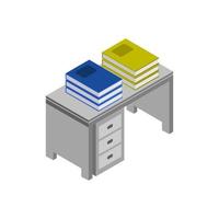 isometrisch bureau met boeken op witte achtergrond vector