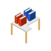 isometrisch bureau met boeken op witte achtergrond vector