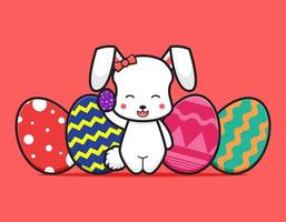 schattig konijn karakter houden kleurrijke ei cartoon vectorillustratie pictogram vector
