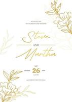 minimalistische bruiloft uitnodiging sjabloon met goud hand- getrokken bloemen vector