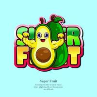 vector schattig avocado mascotte met gespierd armen. super fruit logo concept.