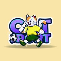 kat mascotte schoppen een bal. vector illustratie van een sporting kat.