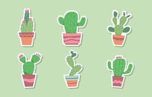 schattig cactus sticker reeks verzameling vector