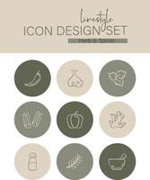 lijnstijl icoon ontwerp reeks kruid en specerijen vector