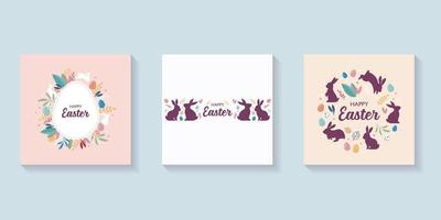 gelukkig Pasen kaart met konijntjes verzameling vector
