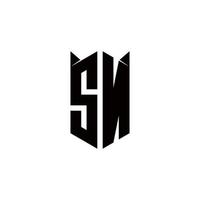 sn logo monogram met schild vorm ontwerpen sjabloon vector