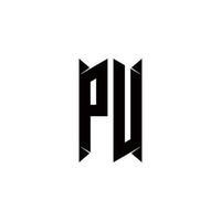 pu logo monogram met schild vorm ontwerpen sjabloon vector