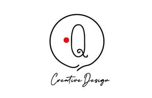 zwart en wit q alfabet brief logo icoon ontwerp met lijn rood punt en wijnoogst stijl. creatief sjabloon voor bedrijf en bedrijf vector