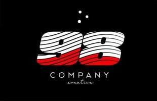 98 aantal logo met rood wit lijnen en stippen. zakelijke creatief sjabloon ontwerp voor bedrijf en bedrijf vector