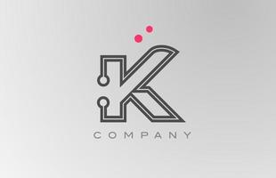 roze grijs k alfabet brief logo icoon ontwerp met lijn en punt. creatief sjabloon voor bedrijf en bedrijf vector