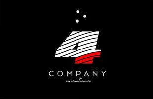 4 aantal logo met rood wit lijnen en stippen. zakelijke creatief sjabloon ontwerp voor bedrijf en bedrijf vector