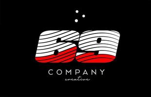 69 aantal logo met rood wit lijnen en stippen. zakelijke creatief sjabloon ontwerp voor bedrijf en bedrijf vector