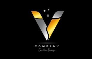 v geel gouden alfabet brief logo icoon ontwerp met grijs kleur. creatief sjabloon voor bedrijf en bedrijf vector