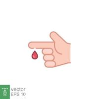 bloed Aan vinger icoon. vector mensen hand- gewond geïsoleerd symbool. glucose, insuline testen, diabetes concept. gemakkelijk gevulde schets stijl. teken illustratie Aan wit achtergrond. eps 10.