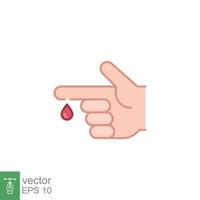 bloed Aan vinger icoon. vector mensen hand- gewond geïsoleerd symbool. glucose, insuline testen, diabetes concept. gemakkelijk gevulde schets stijl. teken illustratie Aan wit achtergrond. eps 10.