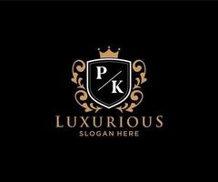 eerste pk brief Koninklijk luxe logo sjabloon in vector kunst voor restaurant, royalty, boetiek, cafe, hotel, heraldisch, sieraden, mode en andere vector illustratie.