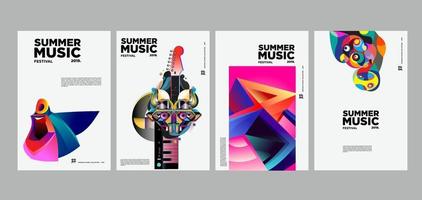 zomervakantie muziek en kunstfestival poster set vector