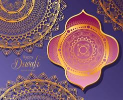 gelukkige diwali-kaart met arabesque mandala-achtergrond vector