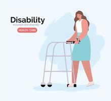 handicap bewustzijn poster met vrouw op een rolstoel vector ontwerp
