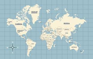 artistiek wereld kaart met land naam achtergrond vector