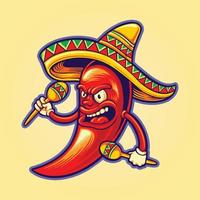 boos Mexicaans cinco de mayo chili peper Speel maracas logo illustraties vector