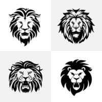 leeuw hoofd gezicht logo reeks silhouet zwart icoon tatoeëren mascotte hand- getrokken leeuw koning silhouet dier vector illustratie