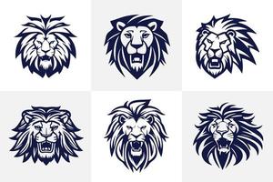 leeuw hoofd gezicht logo reeks silhouet zwart icoon tatoeëren mascotte hand- getrokken leeuw koning silhouet dier vector illustratie
