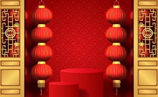 gelukkig chinees nieuwjaar gelukkig fortuin met rode kleur en lantaarnbanner vector