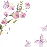 waterverf vector roze veld- bloemen boeket en vlinder. sjabloon voor ontwerp.