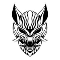 kitsune vector. Japan kitsune wolf hoofd zwart en wit masker vos logo vector illustratie