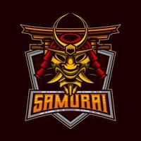 samurai mascotte logo. boos ronin masker mascotte gezicht samurai krijger logo helm wijnoogst vector illustratie