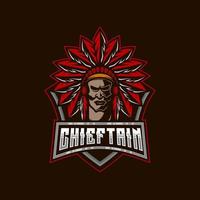 hoofdman Mens mascotte e-sport logo wijnoogst stijl chef apache ontwerp karakter vector illustratie